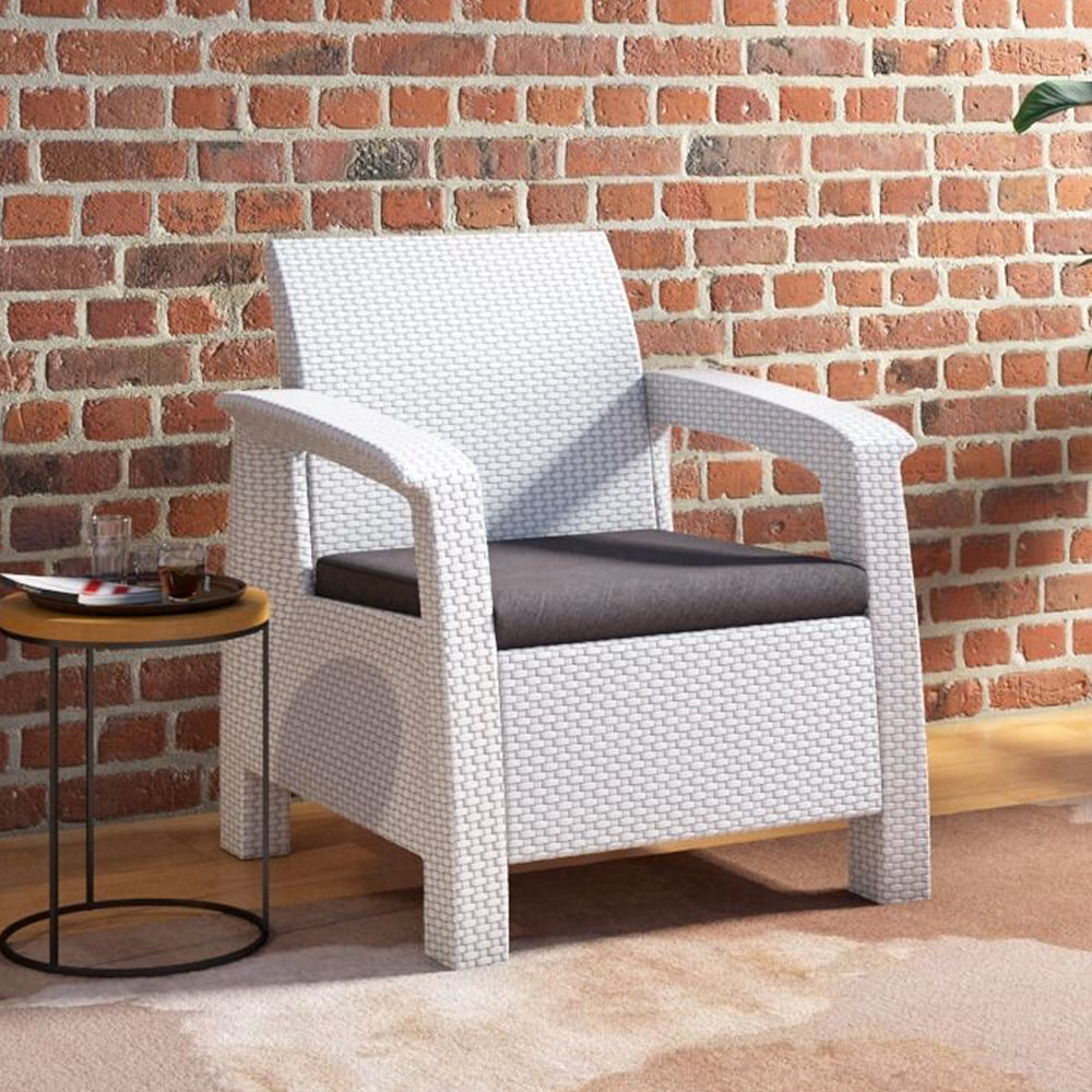 Nilkamal Goa Plastic 1 Seater Sofa with Cushion (Milky White and Grey) — Nilkamal | VK Furniture Mangalore