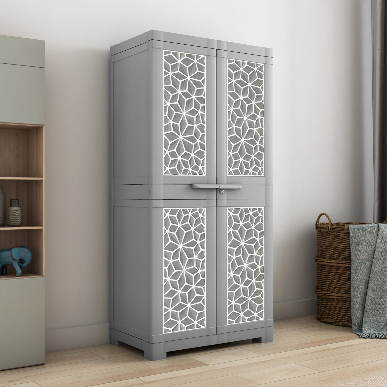 NILKAMAL FREEDOM MINI MEDIUM (FMM) STAR PLASTIC STORAGE CABINET (HAZE GREY & MILKY WHITE) — Nilkamal | VK Furniture Mangalore