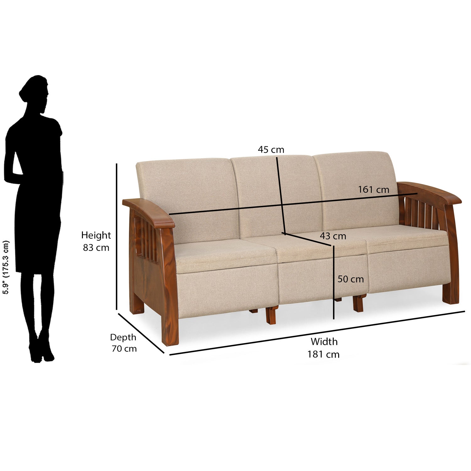 Nilkamal Aspire 3 Seater Plastic Sofa (Walnut)