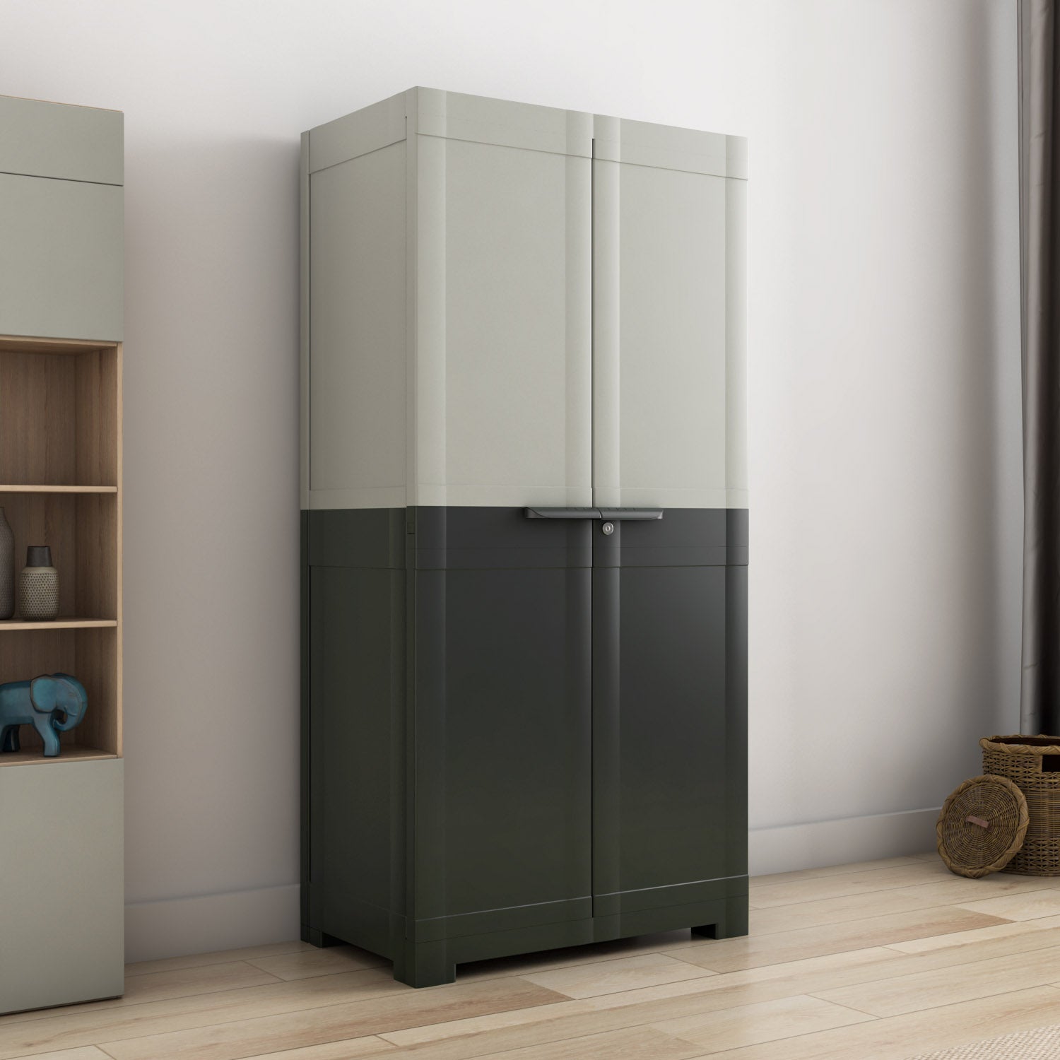 NILKAMAL FREEDOM MINI MEDIUM (FMM DUET) PLASTIC STORAGE CABINET (HAZE GREY/CHARCOAL GREY) — Nilkamal | VK Furniture Mangalore