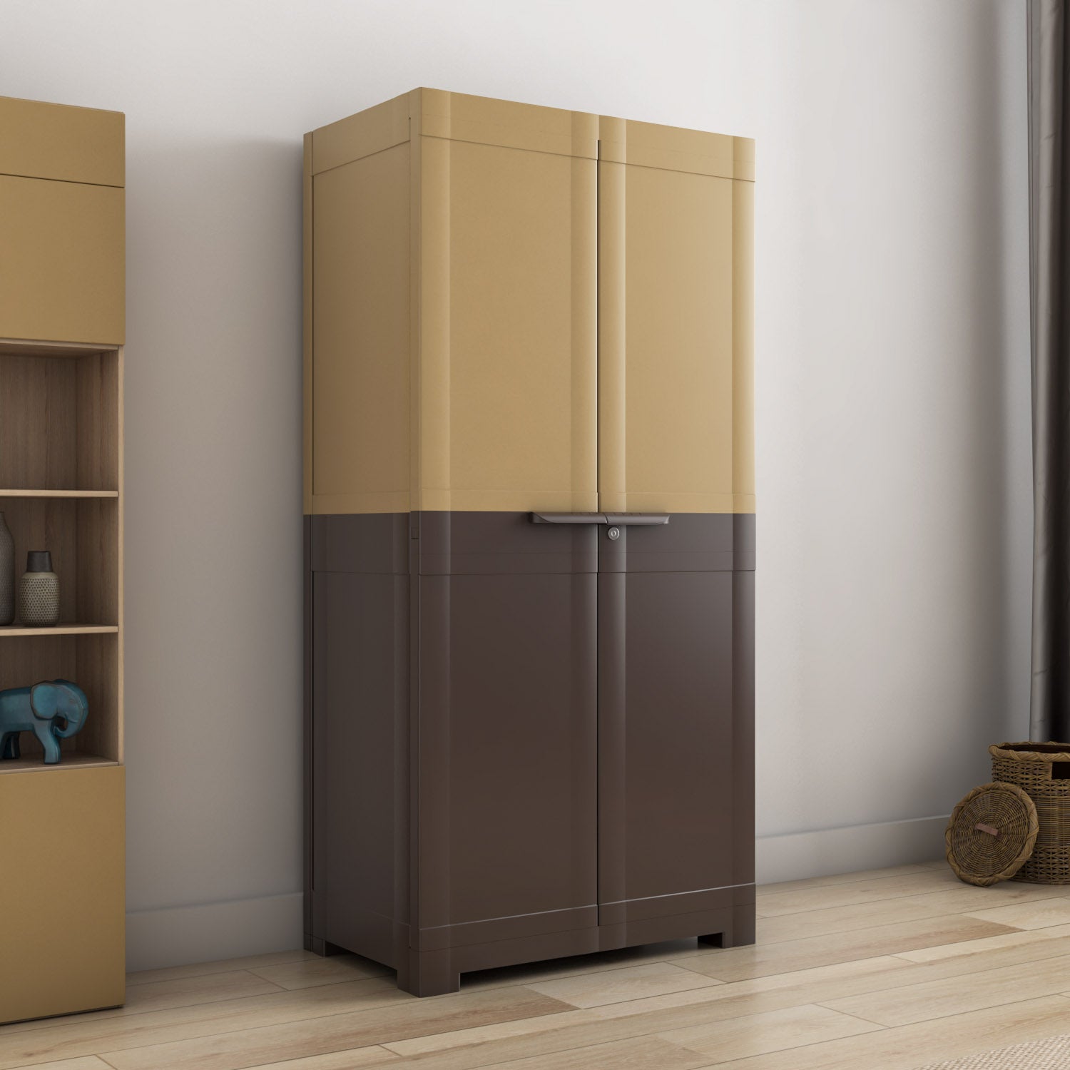 Nilkamal Freedom Mini Medium (FMM Duet) Plastic Storage Cabinet (Rattan Dark Beige & Weather Brown) — Nilkamal | VK Furniture Mangalore