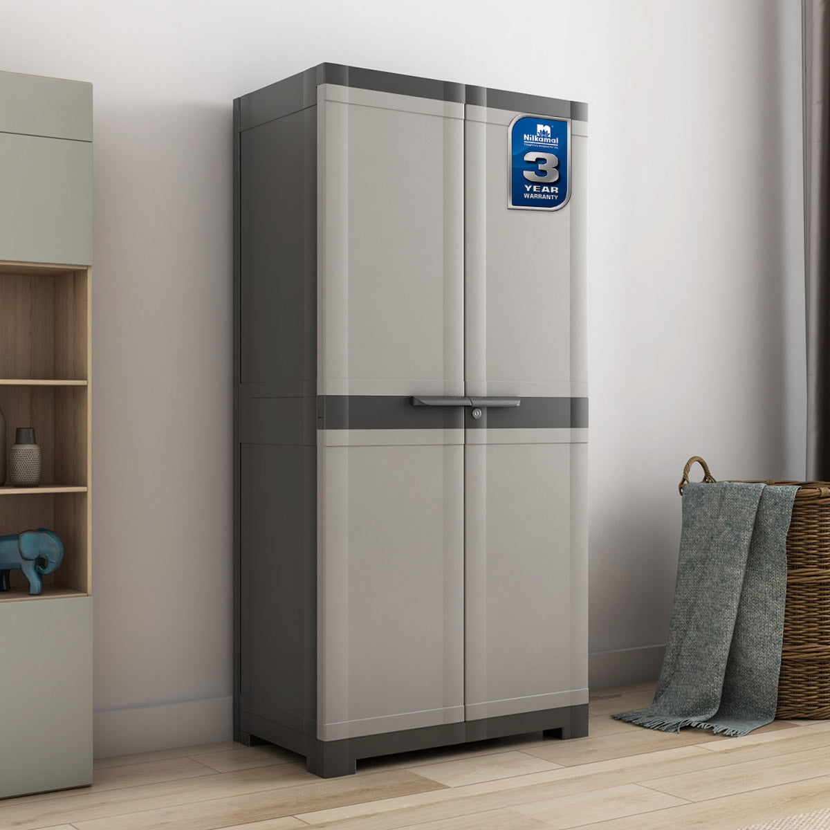 Nilkamal Freedom Mini Medium (FMM) Plastic Storage Cabinet/Bookshelf (Haze Grey/Charcoal Grey) — Nilkamal | VK Furniture Mangalore