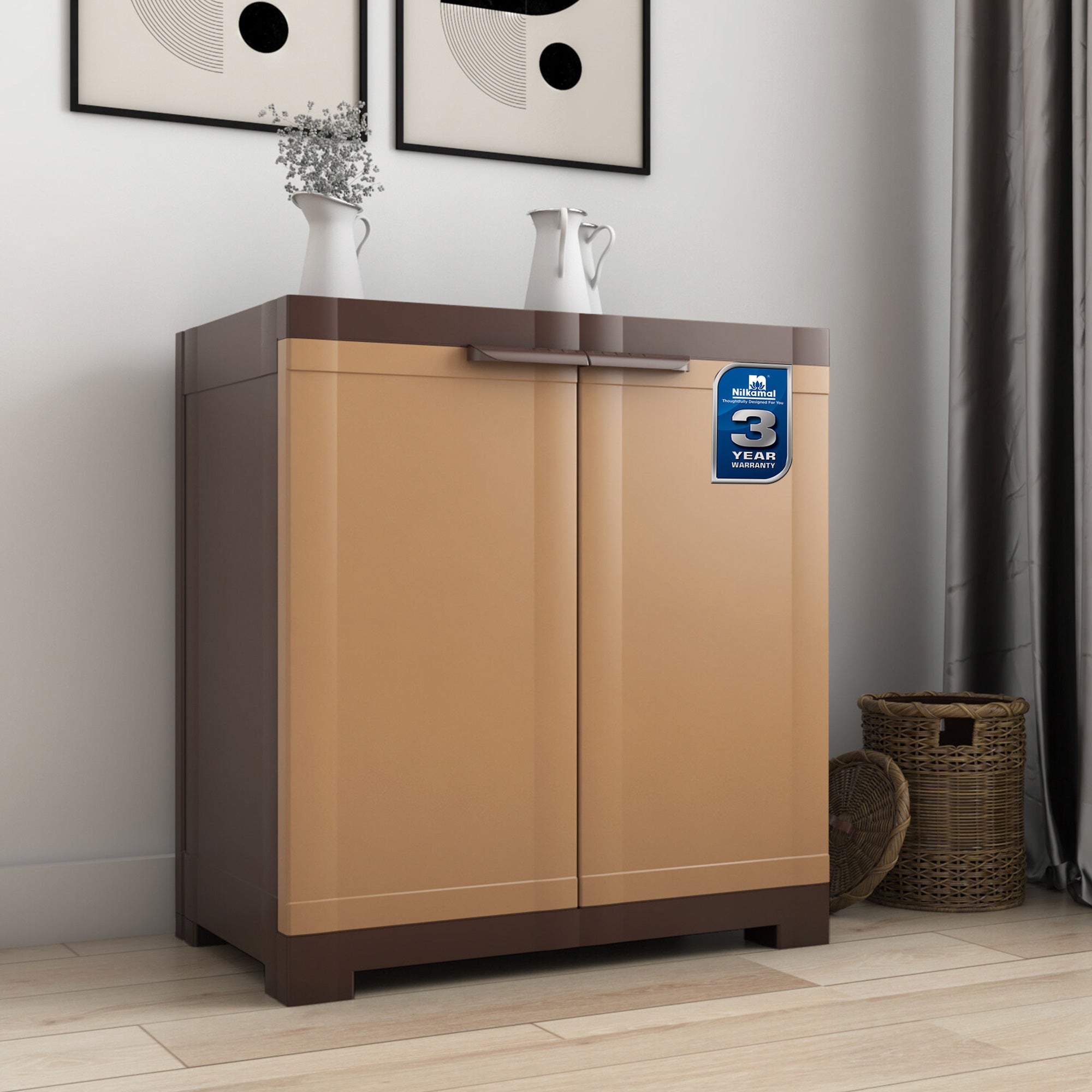 Nilkamal Freedom Mini Small (FMS) Compact Plastic Kids Storage Cabinet/Bookshelf (Sandy & Dark Brown) — Nilkamal | VK Furniture Mangalore