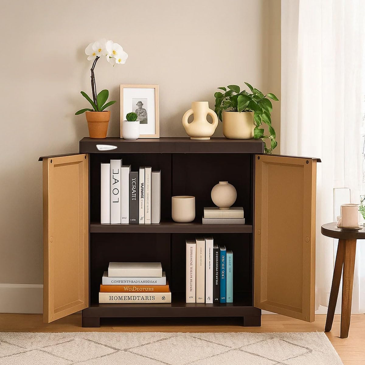 Nilkamal Freedom Mini Small (FMS) Compact Plastic Kids Storage Cabinet/Bookshelf (Sandy & Dark Brown)