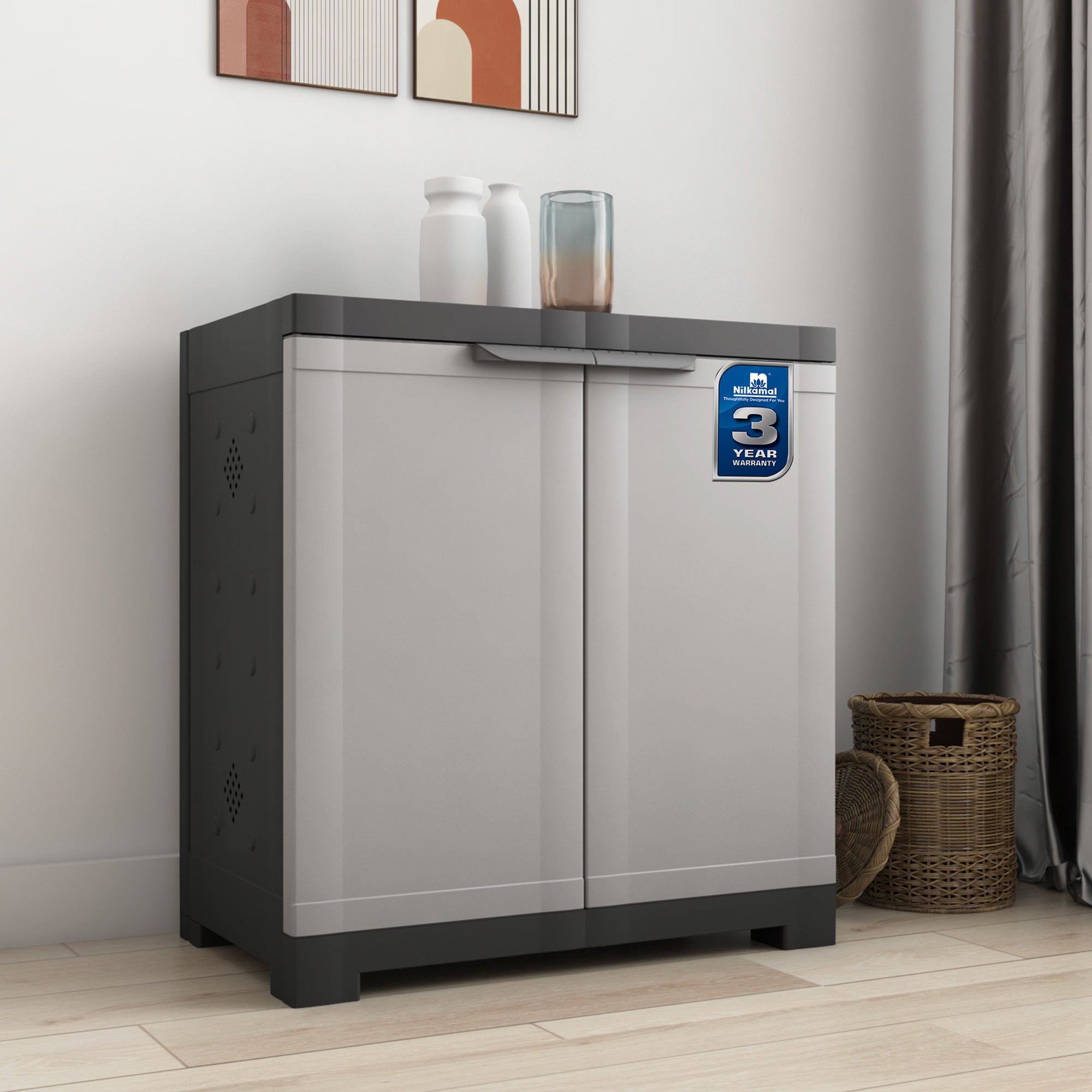 NILKAMAL FREEDOM MINI 09 (FMSC09) SHOE RACK PLASTIC CABINET (GREY/CHARCOAL GREY) — Nilkamal | VK Furniture Mangalore