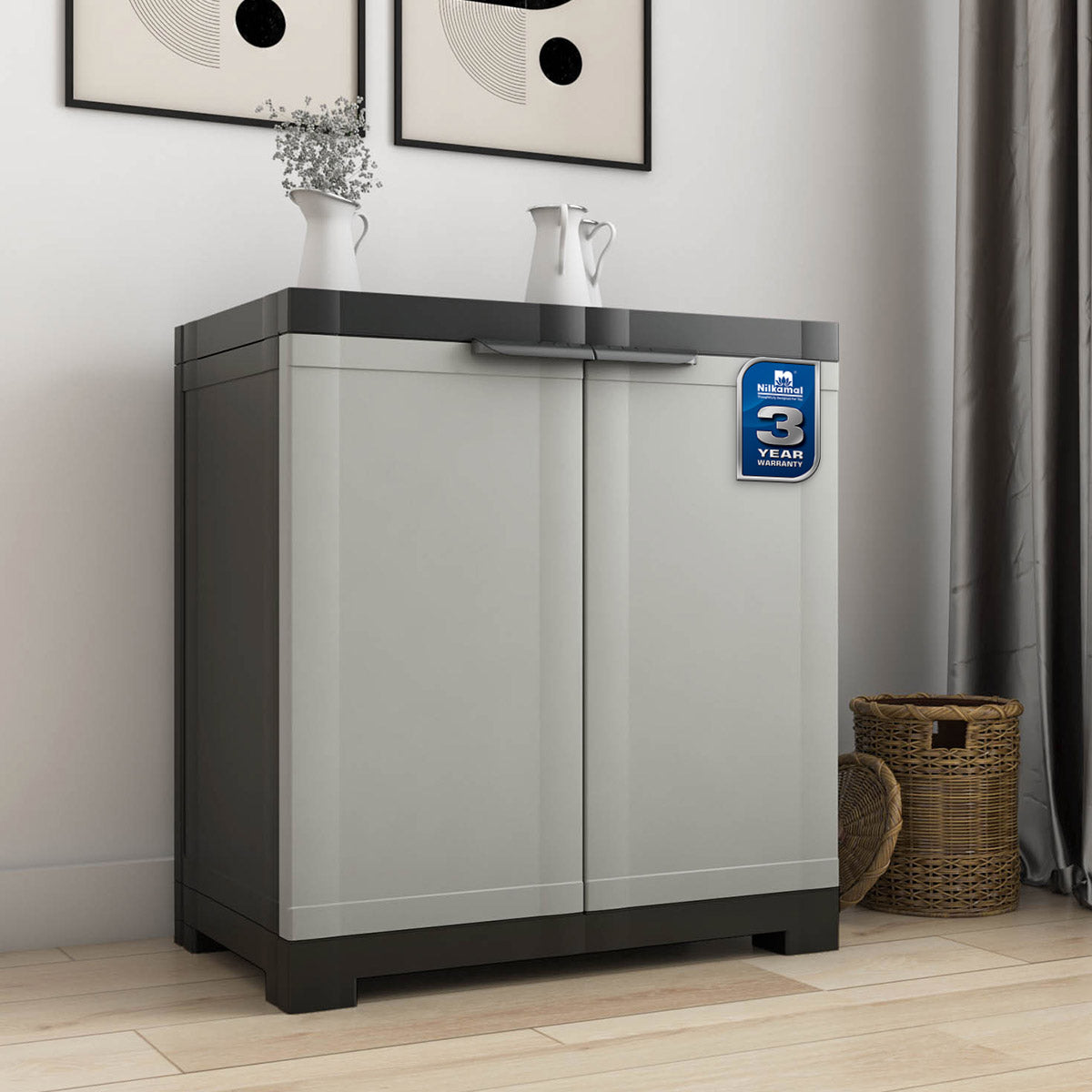 Nilkamal Freedom Mini Small (FMS) Plastic Storage Cabinet/Bookshelf (Haze Grey/Charcoal Grey) — Nilkamal | VK Furniture Mangalore