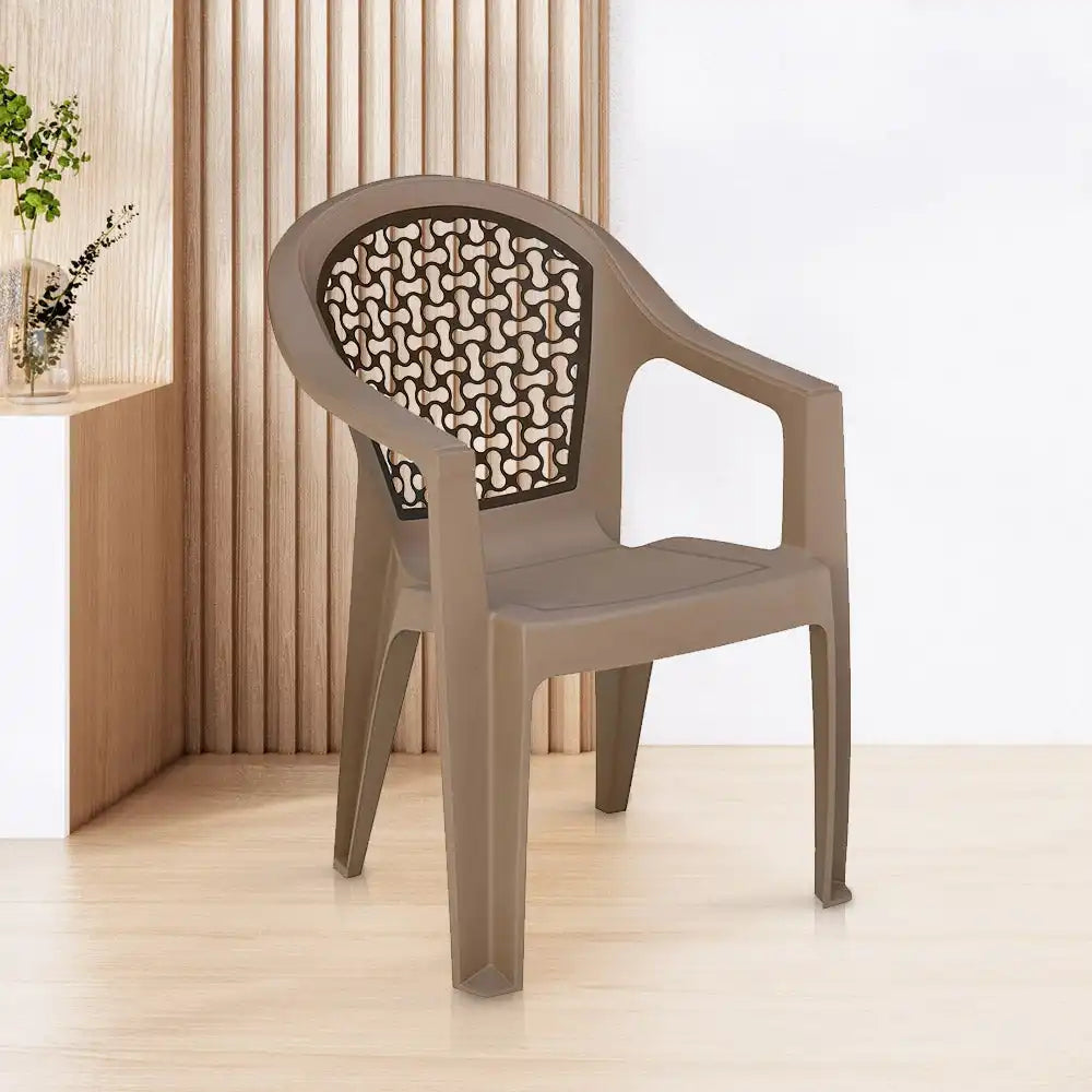 Nilkamal Paradise Plastic Arm Chair (Ratian Dark Beige, Season Rust Brown & Ivory) — Nilkamal | VK Furniture Mangalore