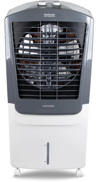 Hindware Smart Appliances Vectra Plus 70L | Desert Air Cooler with Woodwool Pads, Inverter Compatible, Castor wheels and motorized air flow control & High Air Delivery (White & Grey)