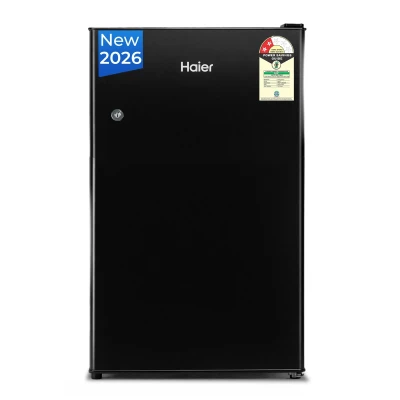 Haier 100 L 2 Star Direct Cool Single Door Mini Bar Refrigerator with Chiller Freezer Box, LED Light for Clear View, Lock & Key and Easy Clean Back (HRD-1252KSA, Black Steel, 2026 Model)