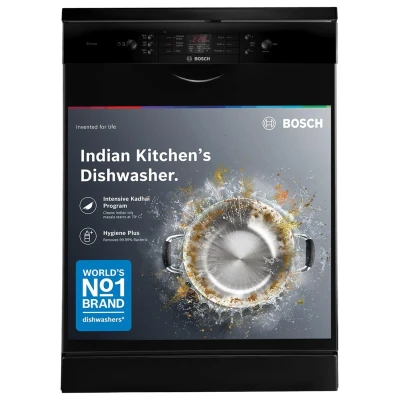 Bosch 13 Place Setting (fits up to 70 utensils) Free-Standing Dishwasher for Indian Utensils | Hygiene+ & Intensive Kadhai Program (SMS66GB01I, White, Inbuilt Heater, Removes 99.9% Germs) — VK Furniture & Electronics | VK Furniture Mangalore