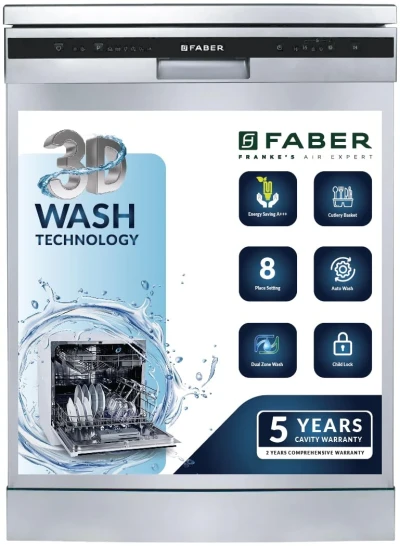 Faber 12 Place Dishwasher | 6 Wash Programs | Adjustable & Foldable Racks | Salt & Rinse Aid Indicators | Aqua Stop | Energy Efficient A++ | 2 Yr Warranty & 5 Yr Rust Protection | FFSD6PR12S Neo — VK Furniture & Electronics | VK Furniture Mangalore