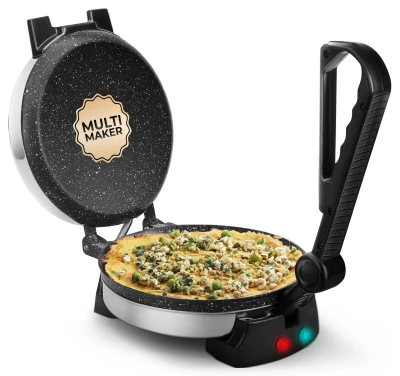 Longway Multi Master 1000W Electric Roti Maker | 8.5-Inch Non-Stick Plates, Durable Grip Handle | Roti, Chapati, Paratha, Dosa, Tortilla, Omelette & Chilla Maker (Silver) — VK Furniture & Electronics | VK Furniture Mangalore