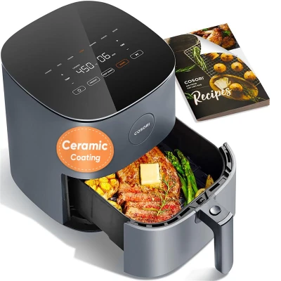 COSORI Air Fryer 5 QT (4.7 Litre) Black, 1500W Fast Cooking 9 Preset Menu, 30 Recipes Cookbook, Grill, Broi, Roast, Toast, Bake, Reheat, Defrost, Digital Touch Panel (CAF-L501)
