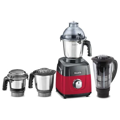 Sujata MG03 Mixer Grinder |1000 Watts Double Ball Bearing Motor|24000 RPM|Non-Stop 90 Mins Running|4 Jars including 1750ml Blender with Coconut Milk Extractor, 1500ml, 1000ml, 500ml Jar| Red & Black