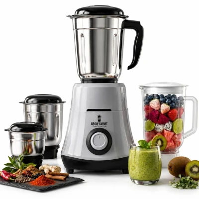 HydroGrind Powerful 750 W Juicer Mixer Grinder For Kitchen 4 Jars (3 Stainless Steel + 1 Juicer) Mixie For Mixing, Grinding, Juicing 4 Years Warranty (Grey & Black)