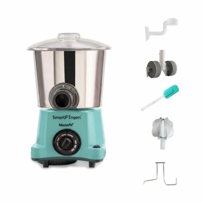 SmartFingers Masala + Table Top Wet Grinder 230V, 3 Liter, Green with Coconut Scrapper & Atta Kneader Attachment | Hands-Free Batter Dispenser | Top Wiper, 220W Motor | 5 Years Warranty | AISI 304