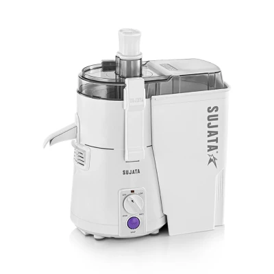 Sujata Powermatic Juicer |900 Watts Double Ball Bearing Motor|22000 RPM|Non-Stop 90 Mins Running| Centrifugal Juicer | White — VK Furniture & Electronics | VK Furniture Mangalore