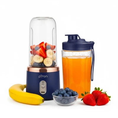 pTron EaseMate Blender M1 Portable Electric Blender, Mini Personal Juicer, 6 Blades, Fruit Mixer with 2 Food Grade Jars, Type-C Fast Charging, Travel-friendly & Rechargeable Smoothie Maker (Blue) — VK Furniture & Electronics | VK Furniture Mangalore