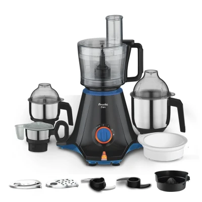 Preethi Zion MG-227 mixer grinder 750 watt Black, 4 jars - master chef food processor jar and flexi lid, Vega W5 motor with 2yr Guarantee & Lifelong Free Service, Standard