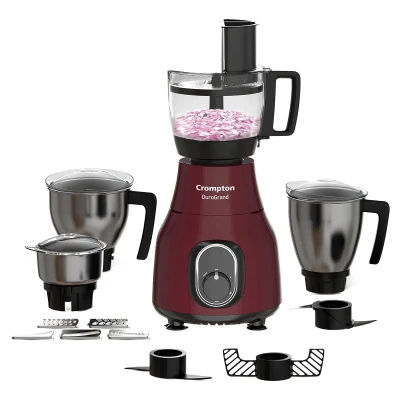 Crompton Duro Grand Plus Food Processor | Mixer Grinder | 750W Powertron Motor | 3 jars and 2L Food Processor Master Jar | Complete Food Preparation | 5y on Motor and 3y on Product