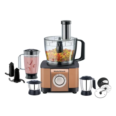 Morphy Richards Icon Superb Food Processor 1000W | 3.2L Bowl | 2 SS Jars + 1 Juicer | 11 Attachments: Kneader, Chopper, Slicer, Shredder, Fry Cutter | Quadra Flow | 2 Year Warranty | ã€Glazing Copper