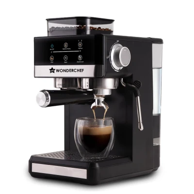 Wonderchef Regalia Espresso Machine & Coffee Grinder, 20-bar Pressure, Café-Style Espresso with Freshly Ground Beans, Hot & Cold Brew, 20 Grinding Options, 2-Yr Warranty