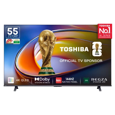 Toshiba 139 cm (55 Inches) 4K Ultra HD Smart QLED TV | Dolby Vision Atmos, HDR10+ | 144 Hz Panel | 24W Powe...