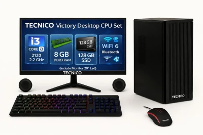 TECNICO Victory Desktop CPU Set, Core I3 2120 2.2GHz, 8 GB DDR3 RAM, 128 GB SSD, RGB Keyboard Mouse Set, WiFi 6, Bluetoot...
