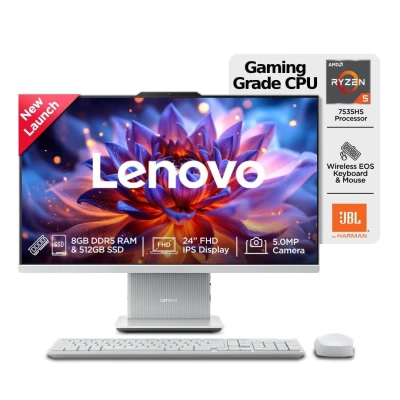 Lenovo IdeaCentre AIO Ryzen 5 7535HS 23.8" FHD IPS All-in-One Desktop (8GB RAM/512GB SSD/Win11/Microsoft 365 Basic + Offic...