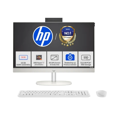 HP All-in-One, AMD Ryzen 7 7730U (16GB DDR4, 512GB SSD) IPS, Three-Sided, Micro-Edge, Anti-Glare, FHD, 23.8''(60.5 cm), Wi...