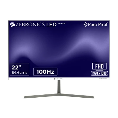 Zebronics Full HD LED Monitor, 21.5 Anti-Glare Screen, 100Hz Refresh Rate, Ultra Slim, Bezel-Less Display, 250nits Brightn...