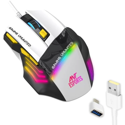 Ant Esports GM100 V2 Optical Gaming Mouse,7 Button Wired USB Mouse, 4000 FPS Sensor, 3600 DPI, RGB Lighting,1.5m PVC Cabl...