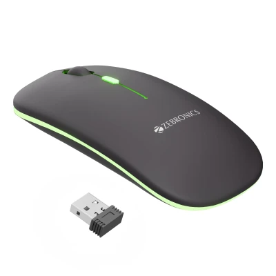 Zebronics Wireless Mouse, Dual Mode 2.4GHz + BT, Up to 1600 DPI, USB Nano Receiver, Lightweight Design, Multicolor LED Lig...