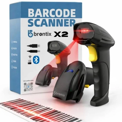 Brontix X2-Cordless 2D & 1D Super Fast Barcode Scanner Wireless & Wired 2.4GHz | QR Code Scanner Rechargeab...