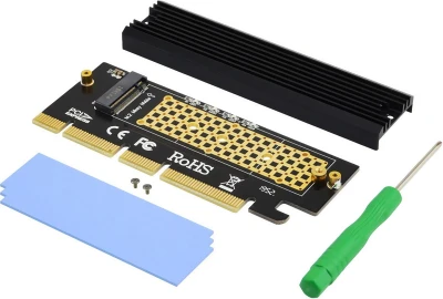 ADWITS PCI Express 3.0 4X 8X 16x to M.2 NVMe and AHCI SSD Adapter Card with Heat Sink, Bracket-Free and Com...