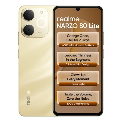 realme NARZO 80 Lite 4G (Beach Gold 2026, 4GB+64GB) | 6300mAh Segment's Biggest Battery | 7.94mm Slim Design | 300% Ultra ...
