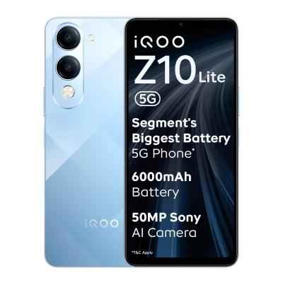 iQOO Z10 Lite 5G (Titanium Blue, 8GB RAM, 256GB Storage) | 6000 mAh Battery | Dimensity 6300 5G Processor with 433K+* AnTu...