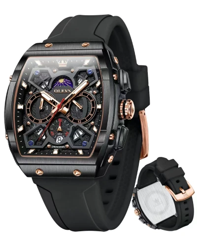 OLEVS Mens Watches Original Chronograph Analog Quartz Watch Multifunction Waterproof Calendar Silicon Strap Fashion Square...