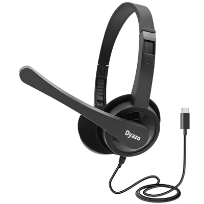 Dyazo Type C Wired Headphones with Mic | Lightweight On Ear Headset Compatible for PC, Mobile Phones, Laptop & MacBook | C...