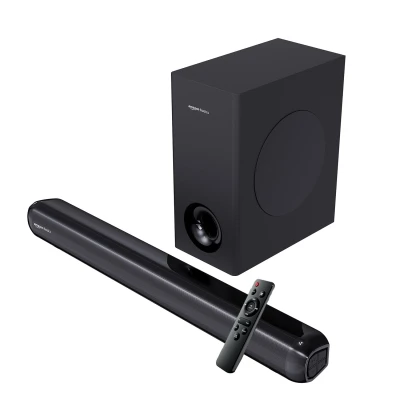 amazon basics 90W Soundbar with Wired Subwoofer | 2.1 Channel Home Theatre|Bluetooth 5.3, HDMI ARC, USB, AU...