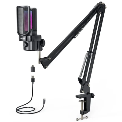 Akkord USB Microphone with Boom Arm – 192kHz/24Bit Cardioid Condenser Mic for Podcasting, Streaming, Gaming, Voice Recordi...