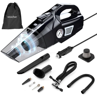 WOSCHER AirVac Pro+ 3in1 USB Rechargeable Car Vacuum Cleaner Cordless,Tyre Inflator,150 PSI Digital Air Pum...