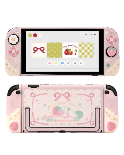 GeekShare Strawberry Protective Case Compatible with Switch 2, Slim Separable Soft Silicone Cover Shell wit...
