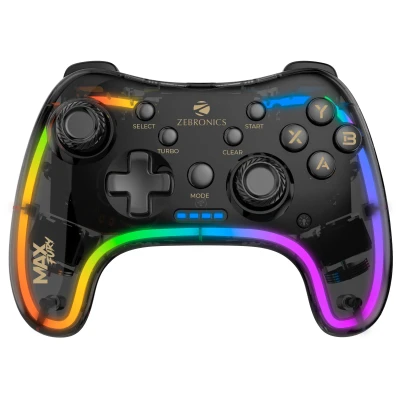 Zebronics MAX FURY Transparent RGB LED Illuminated Wired Gamepad for Windows PC, Android, with Dual analog sticks, Quad fr...