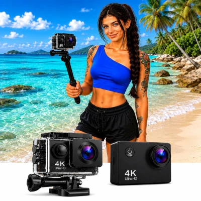 4K Action Camera 16MP with WiFi, 170° Wide Angle, Memory Card Support, Essential Accessories, for Vlogging and YouTube (Da...