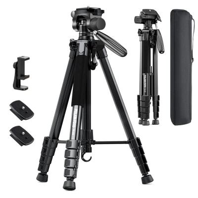POLAM-FOTO Camera Tripod 188cm/74inch,Aluminium Lightweight Tripod with Mobile Phone Holder Mount & Carry B...
