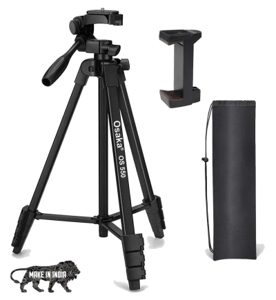 Osaka OS 550 Tripod 55 Inches (140 cm) with Mobile Holder and Carry Case for Smartphone & DSLR Camera Portable Lightweight...