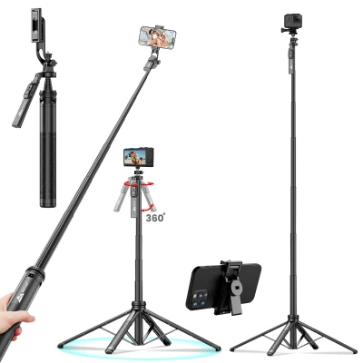 WeCool S7 Selfie Stick Tripod, 71" Extendable with Quad Stand, 360° Rotatable Handle, Detachable Bluetooth Remote, Phone T...