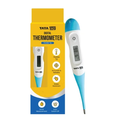 TATA 1mg Flexible Tip Digital Thermometer with One Touch Operation for Children and Adult, Plastic