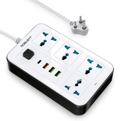 Robustt 4‑Outlet Extension Board with 3 USB & 1 Fast Charging Type-C Port | 1.7 m Cable | Wall Mountable Extension Board |...
